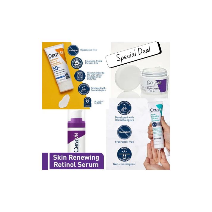 CeraVe 4-in-1 Skincare Kit – Cleanser, Serum, Night Cream & Sunscreen | CeraVe Glow Kit - 100% Original with free delivery