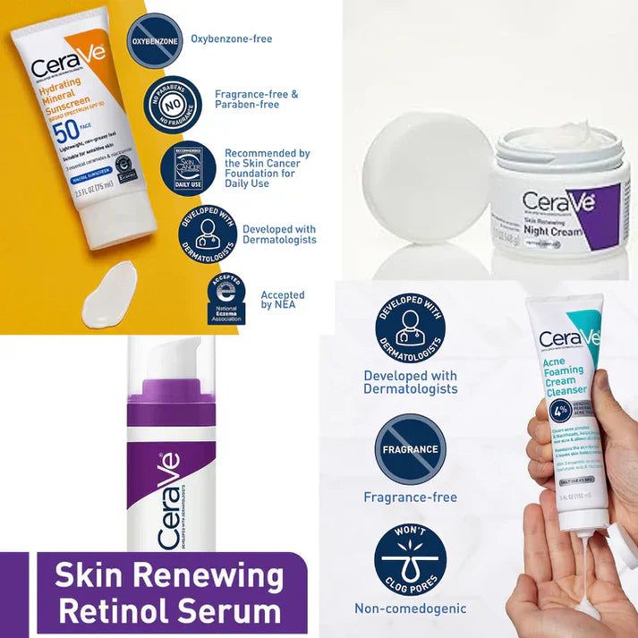 CeraVe 4-in-1 Skincare Kit – Cleanser, Serum, Night Cream & Sunscreen | CeraVe Glow Kit - 100% Original with free delivery